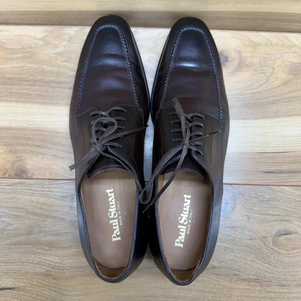 Paul Stuart Derby‎ Mens 9 Dark Brown Leather Apron Toe Executive Business Square